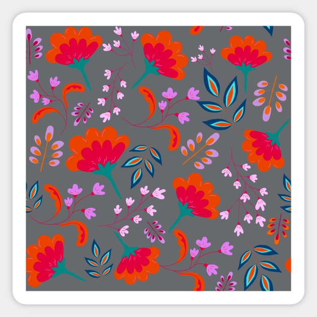 Folksy Floral - orange Sticker by Nellene